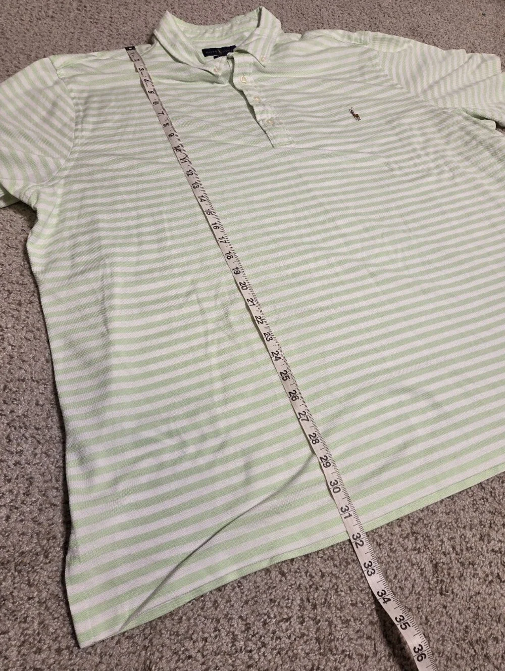 Ralph Lauren Knit Oxford Green White Stripes Collar Polo Flesh Pony Men's 4XB